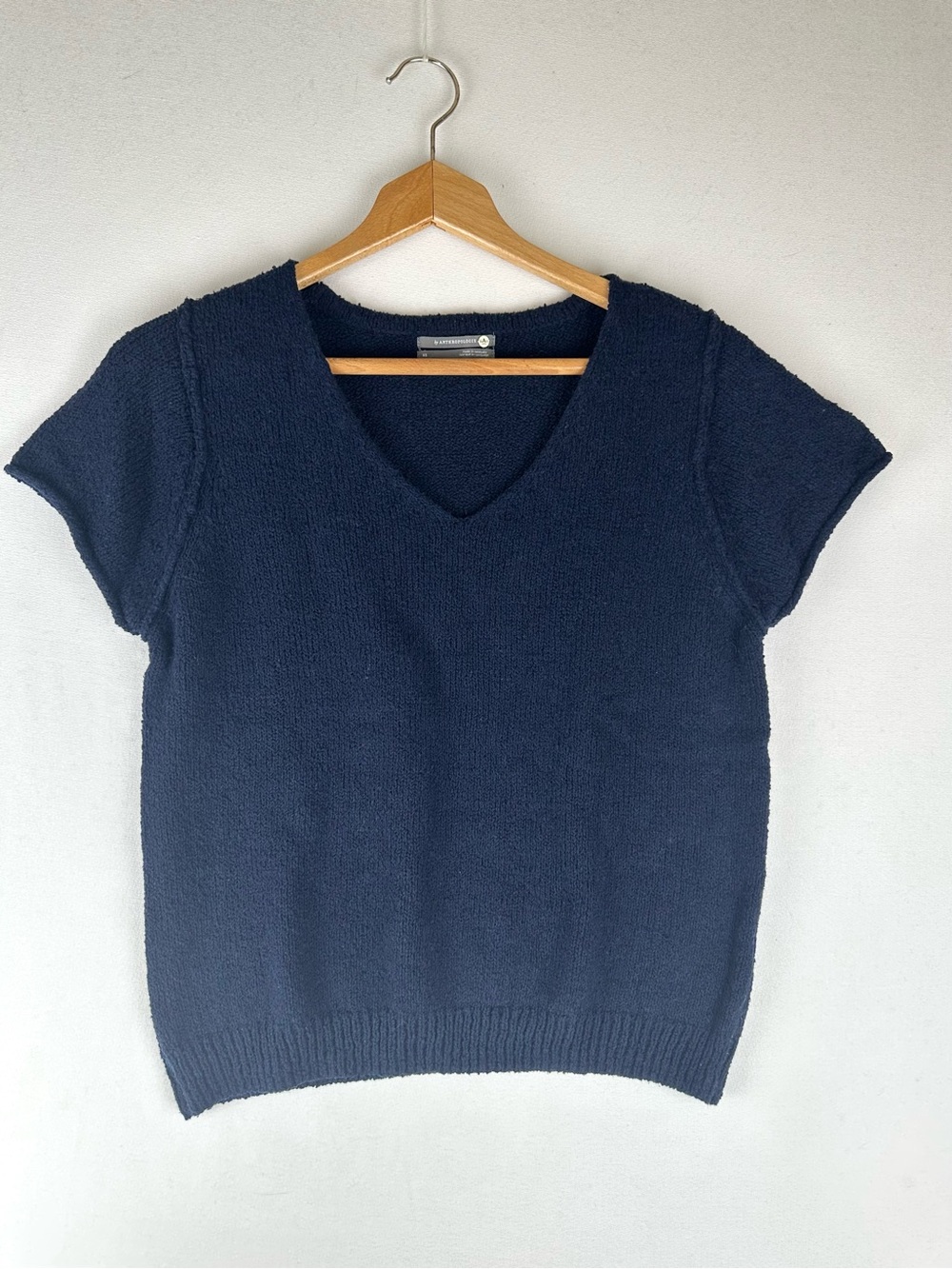 Anthropologie Short Sleeve Textured V-Neck Sweater Tee - Picture 2 of 9